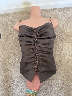 Embellished Brown Ruched Satin Camisole size 8